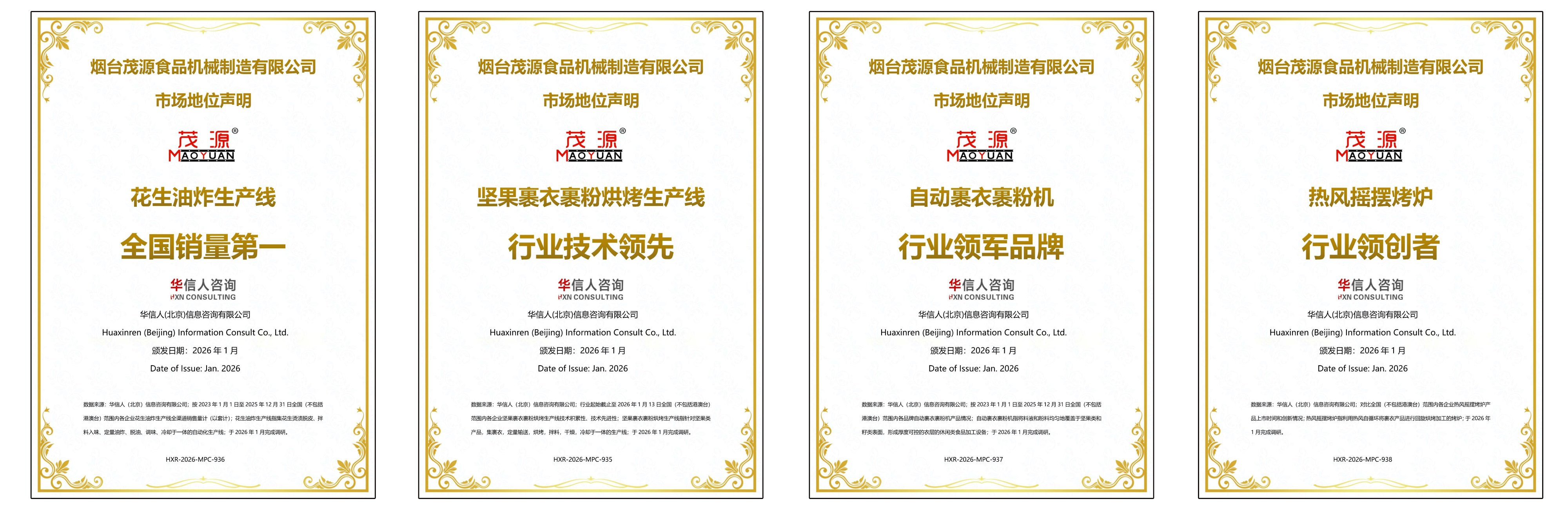 四項(xiàng)市場(chǎng)地位認(rèn)證加持！茂源食品機(jī)械以硬核實(shí)力領(lǐng)跑堅(jiān)果炒貨設(shè)備行業(yè)